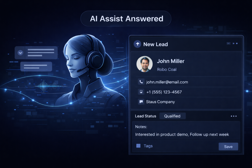 AI assistant answering a customer call instantly, capturing details and creating a new service request